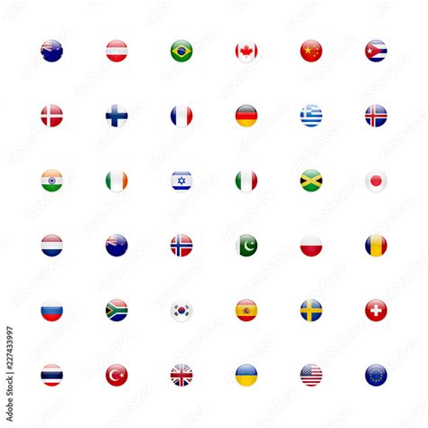 World Flags Vector Icon Set Shiny Glossy Small Round Circle Flag Icons