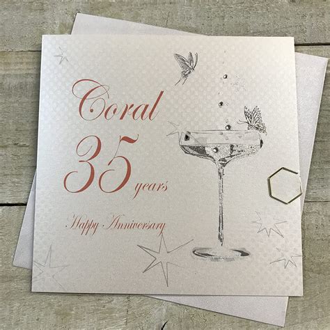 Amazon Com WHITE COTTON CARDS BD C Coupe Glass Happy Anniversary Coral Years Handmade