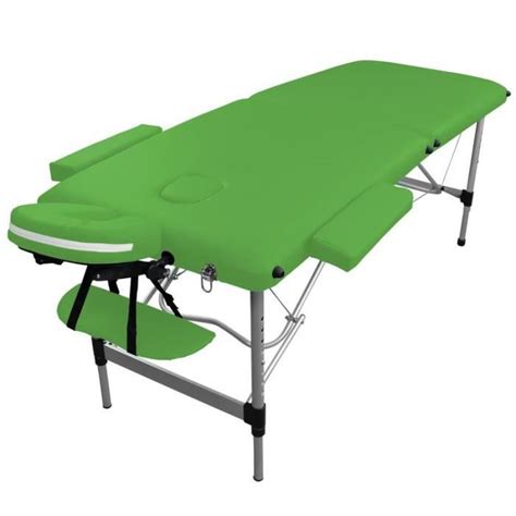 Table De Massage Pliante 2 Zones En Aluminium Accessoires Et Housse De Transport Vert