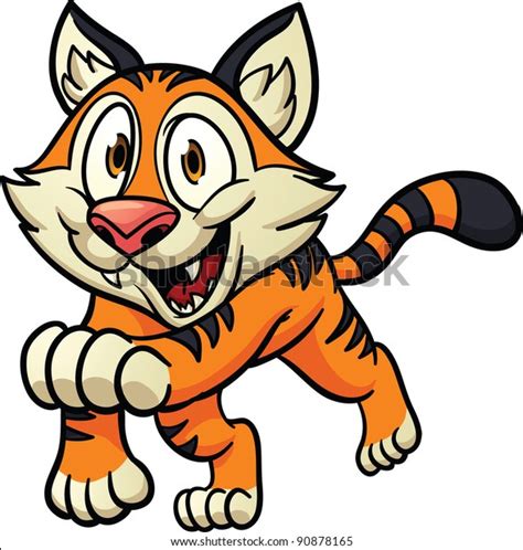 Cute Cartoon Tiger Walking Vector Illustration Stock Vector Royalty