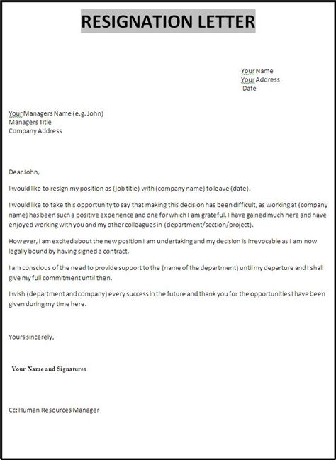 Resignation Letter Free Word Templates