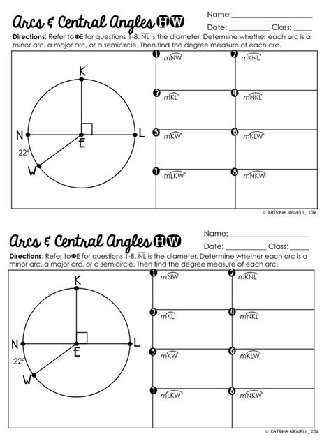 Geometry Circles Measures Of Arcs And Angles Worksheet