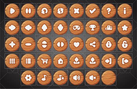 Set Of Round And Square Wood Game Buttons Gamedev Market