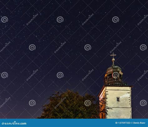 Church On A Background Of The Starry Sky Stock Image Image Of