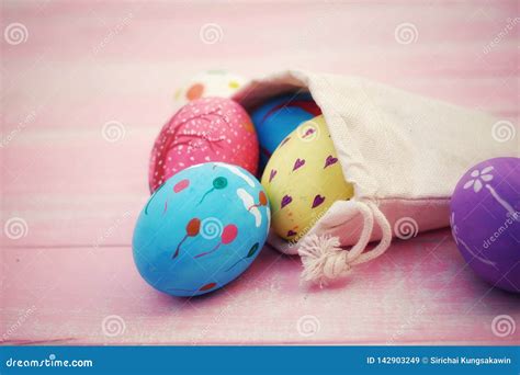 Pastel Hand Painted Easter Eggs With Pink Background Stock Image