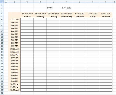 Weekly Hourly Schedule Template New Free Printable Blank Charts In 2020