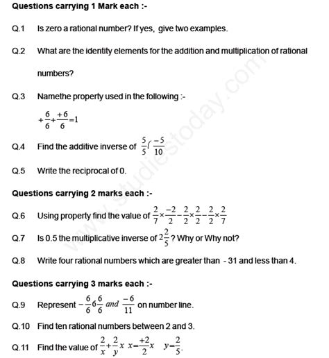 Cbse Class 8 Mathematics Rational Numbers Assignment Set E