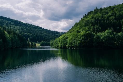 Rio Cercado Por Florestas Sob Um C U Nublado Na Tur Ngia Na Alemanha
