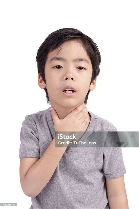 Child Have Sore Throat Sick Isolated On White Background Stock Photo