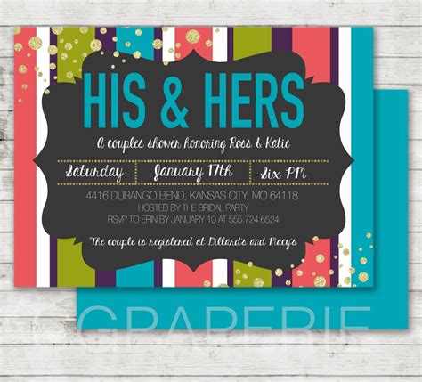 his and hers couples shower party invitation glitter and stripes onepaperheart stationary