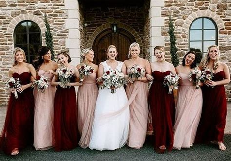Mismatched Bridesmaid Dresses In Blush And Burgundy Emmalovesweddings