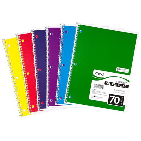 Mead Spiral Notebook College Ruled 1 Subject 70 Sheets