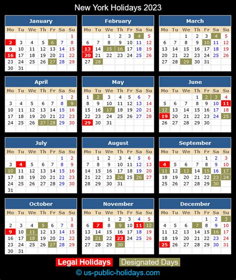 Ny State Holidays 2023 Printable Template Calendar