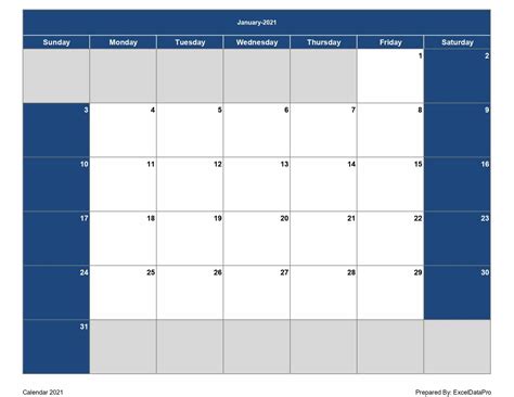 Editable Monthly Calendar 2021