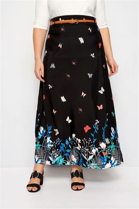 Yours Clothing Womens Plus Size Black Butterfly Maxi Skirt Ebay