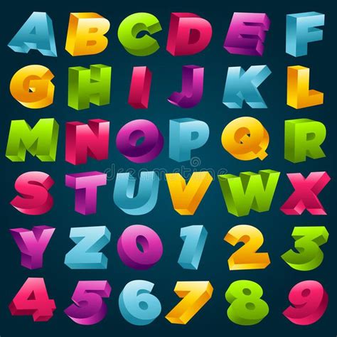 Colorful 3d Alphabet Letters And Numbers With Shadow On Dark Background
