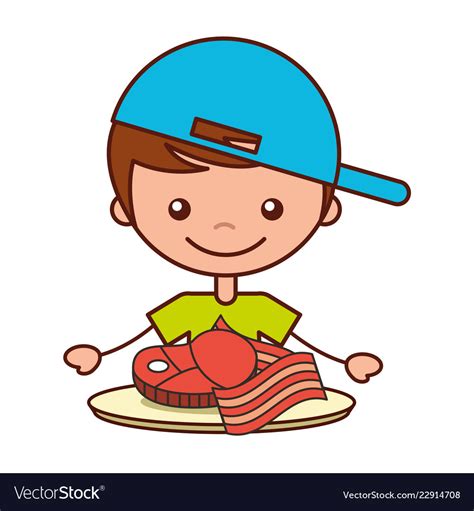 Boy With Meat And Bacon Food Royalty Free Vector Image