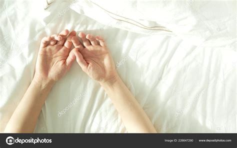 Hands Of Couple Making Love Man And Woman Having Sex Top View — Stock