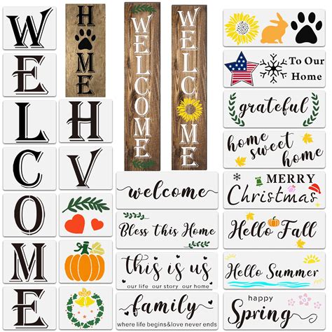 Buy Welcome Stencil For Painting On Wood Reusable Large Vertical