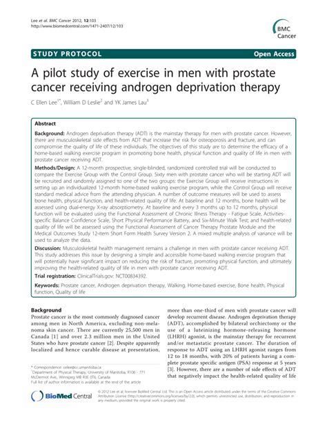 Pdf A Pilot Study Of Exercise In Men With Prostate Cancer Receiving Androgen Deprivation Therapy