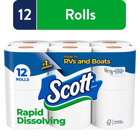 Scott Rapid Dissolving Toilet Paper For Rvs And Boats 12 Double Rolls