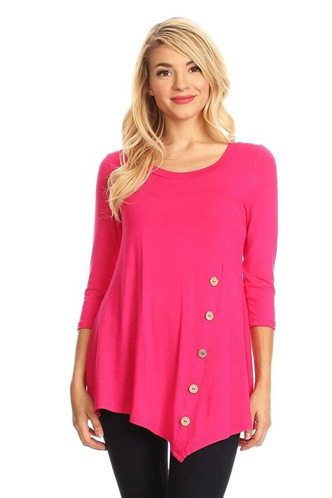 Women S Casual Short Sleeve Loose Fit Solid T Shirt Tunic Top Made In Usa Z Hot Pink