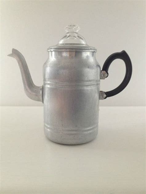 Reserve For Debbi Vintage Stove Top Aluminium Coffee Pot With Glass