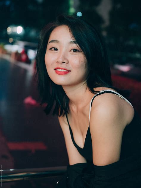 Asian Young Woman Portrait At Night In City By Pansfun Images Street