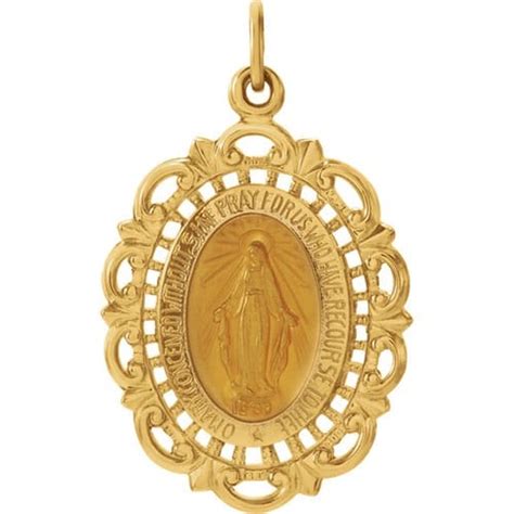 14kt yellow 25x18mm oval filigree miraculous medal the catholic company
