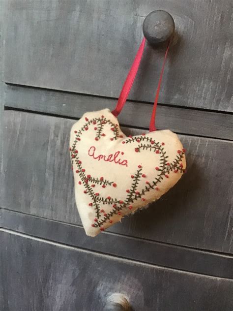 Custom Personalized Ornament Heart Shaped Hand Embroidered Etsy