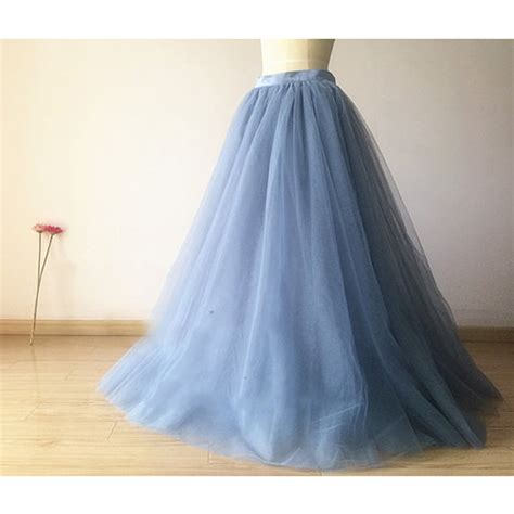 Dusty Blue Tulle Skirt Floor Length Tutu Adult Women Long Skirt Vintage