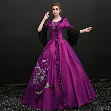 Purple Black Lace Embroidery Venice Carnival Queen Ball Gown Princess Medieval Dress Renaissance