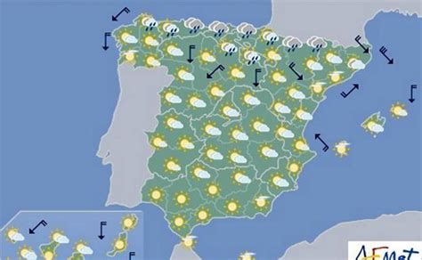 Aquí podrás consultar las temperaturas medias y las españa es un país soleado que ronda las 3.000 horas de sol anuales. Aemet: Previsión del tiempo en toda España para hoy lunes ...