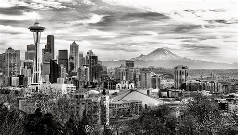 Seattle Skyline Panorama Black And White Photography Print Etsy