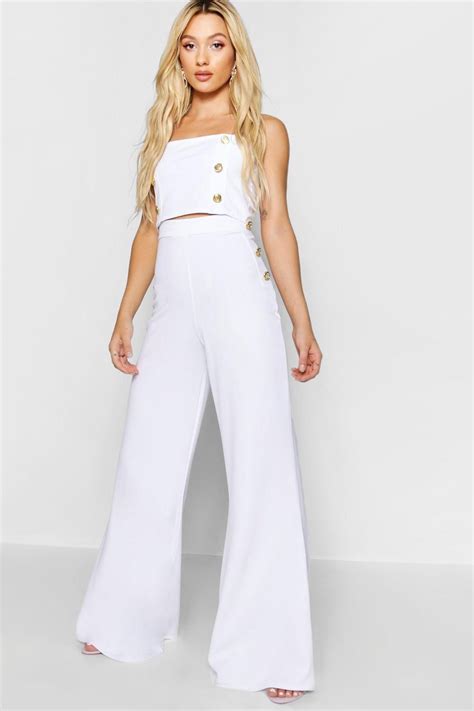 Paris Hilton Button Detail Wide Leg Trousers From Boohoo Part Of Our