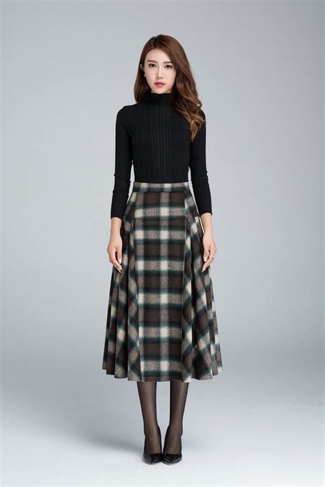 Vintage Plaid Skirt Wool Skirt Pleated Skirt Winter Skirt Etsy Womens Skirt Plaid Fashion