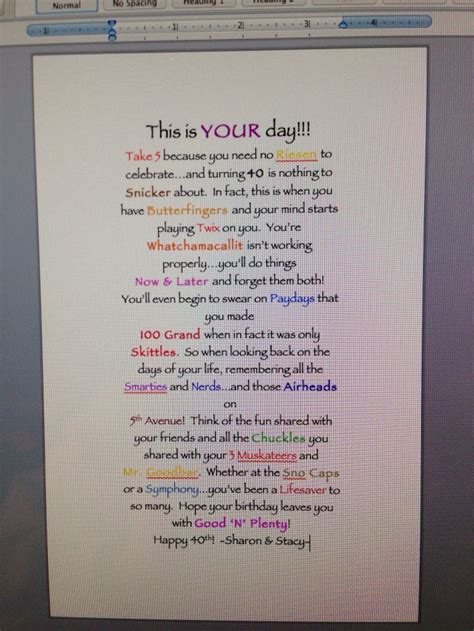 40th birthday candy poem | 40th | Pinterest | Candy Poems, Happy