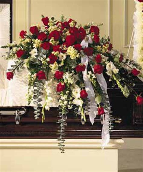 Shades Of Red And White Casket Spray Casket Flowers Funeral Flower