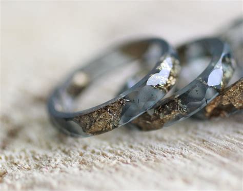 Resin Ring Graphite Faceted Stacking Ring
