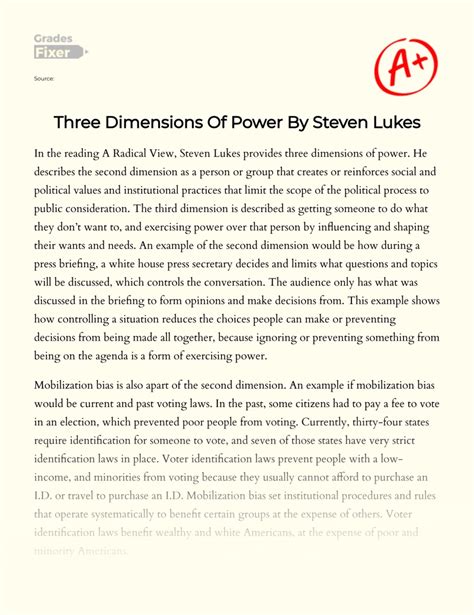 Three Dimensions Of Power By Steven Lukes Essay Example 427 Words Gradesfixer