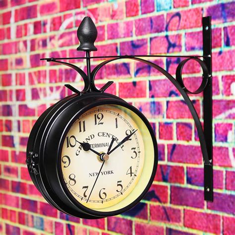 Retro Antique Double Sided Wall Mounted Clock Metal Frame Bracket
