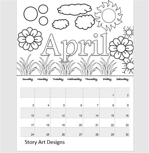 April 2016 Coloring Calendar Printable