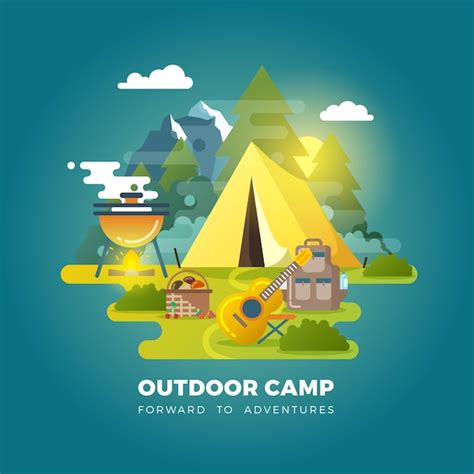 Vector fondo de camping con tienda turística camping al aire libre