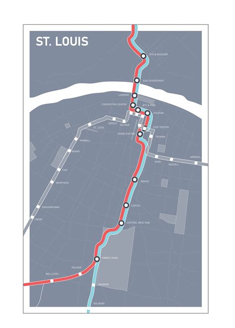 St Louis Transit Map Gray Background Metrolink Red Etsy