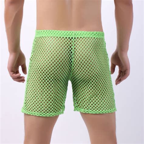 Men S Mesh Sheer Boxer Trunks Shorts Lounge Underwear See Through Breathable Net Ebay