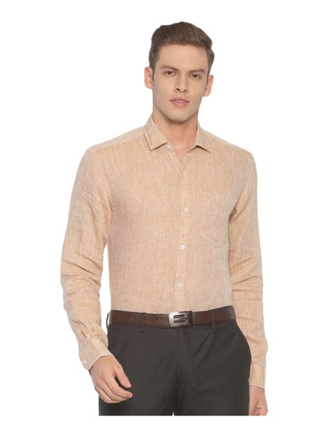 Buy Linen Club Light Brown Linen Regular Fit Shirt For Mens Online