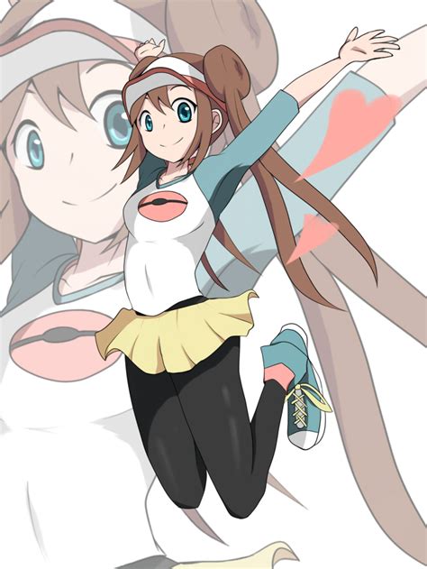 Safebooru 1girl Blue Eyes Brown Hair Double Bun Female Protagonist Pokemon Bw2 Hat Jumping