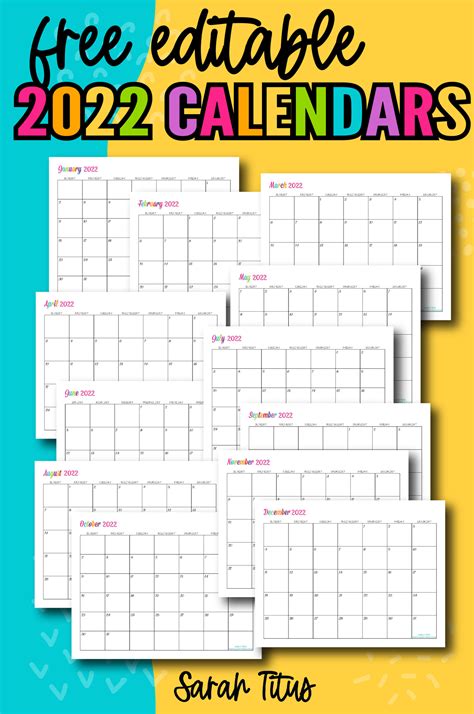 Free Editable Downloadable Monthly Calendars 2022 2022 Calendars Free