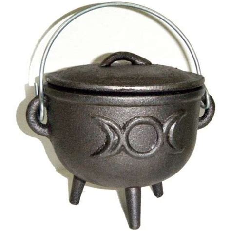 Triple Moon Cast Iron 45 Inch Witches Cauldron With Lid Goddess