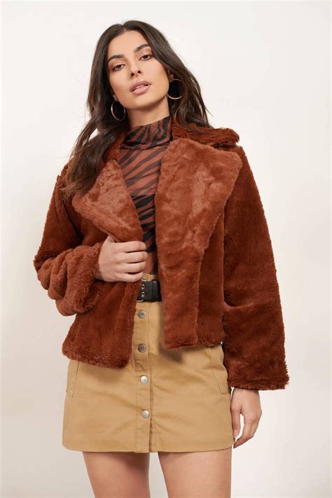 Tobi Faux Fur Coats Womens Warm Feelings Rust Faux Fur Jacket Rust ⋆